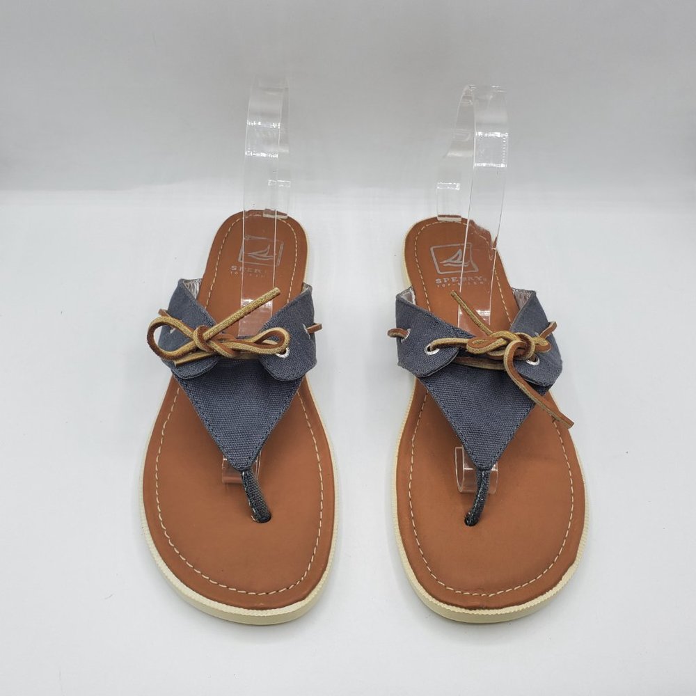 VINTAGE SPERRY TOP-SIDER CANVAS with LEATHER SHOE LACE TOP THONG SANDALS - Picture 4 of 7